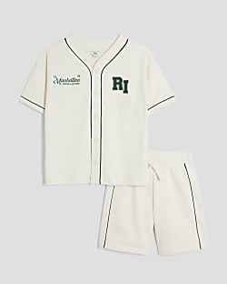 Boys Cream Baseball T-Shirt & Shorts Set