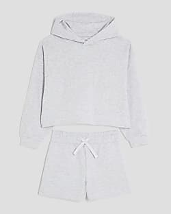 Girls Grey RI Hoodie And Shorts Set