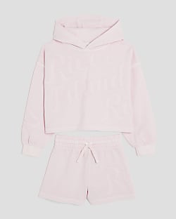 Girls Pink RI Hoodie And Shorts Set