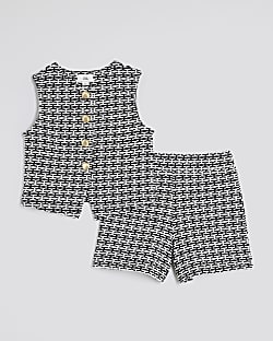 Girls Black Geometric Button Through Set