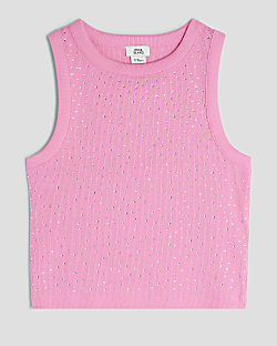 Girls Pink Diamante Tank Top
