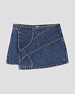 Girls Blue Denim Asymmetric Bow Skort