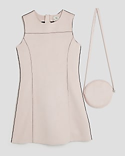 Girls Pink Faux Suede Dress With Bag