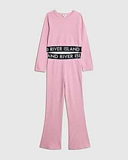 Girls Pink Flared Leggings Set
