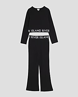 Girls Black Long Sleeve RI Crop Top Set