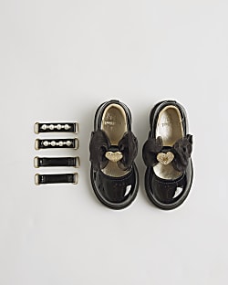 Mini Girls Black Multi Strap Mary Jane Shoes