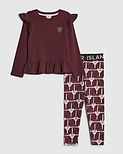 Mini Girls Red Ribbed Top Set