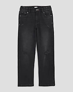 Girls Black Ripped Straight Jeans