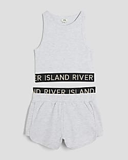 Girls Grey Glitter RI Tank Top Set