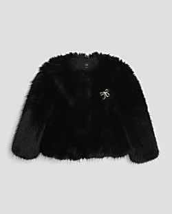 Girls Black Faux Fur Jacket