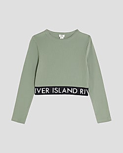 Girls Khaki Ribbed RI Long Sleeve Top