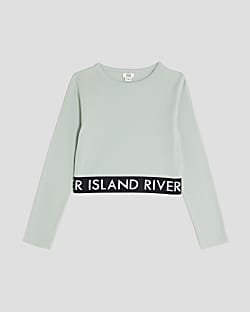 Girls Green Ribbed RI Long Sleeve Top