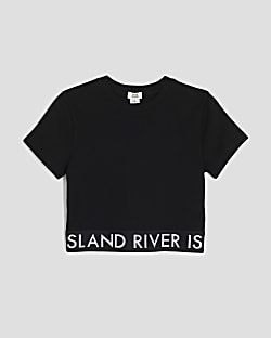 Girls Black Ribbed RI Waistband Top