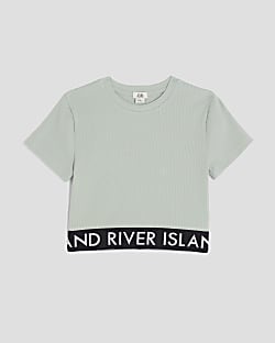 Girls Green Ribbed RI Waistband Top
