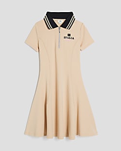 Girls Brown Ribbed Italia Zip Dress
