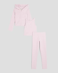 Girls Pink 3 piece Hoodie and Leggings Set