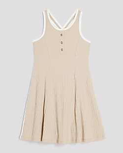 Girls Brown Buttoned Fit And Flare Dress