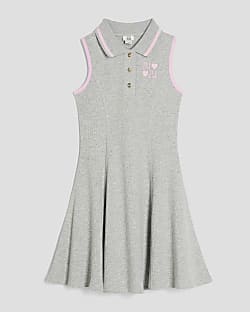 Girls Grey Sleeveless Collar Dress