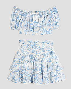 Girls Blue Fruit Print Skirt Set