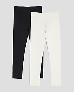 Girls Cream Pack Of 2 Cross Front Leggings