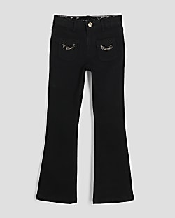 Girls Black Snaffle Flared Jeans