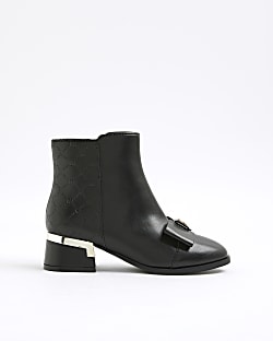 Girls Black Bow Front Heeled Boots