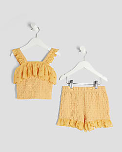 Mini Girls Orange Textured Bardot Top Set
