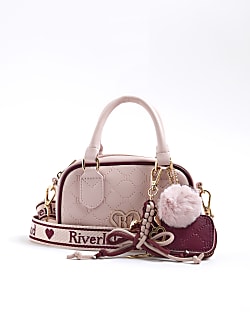 Girls Pink Monogram Charm Barrel Bag