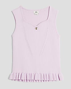 Girls Purple Sleeveless Sweetheart Tank Top