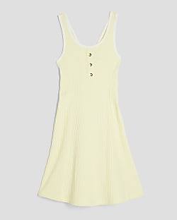 Girls Yellow Button Fit And Flared Dress