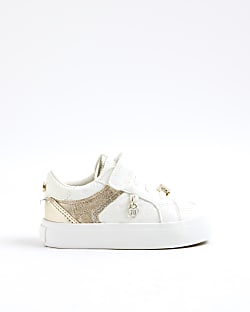 Mini Girls White Heart Embossed Trainers