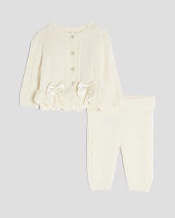 Baby Girls Cream Bow Peplum Hem Cardigan Set