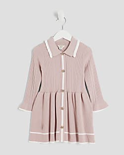 Mini Girls Pink Collared Tipped Flippy Dress