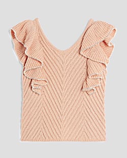 Girls Pink Diamante Trimmed Crochet Top