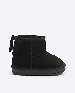Mini Girls Black Suedette Bow Fur Lined Boots
