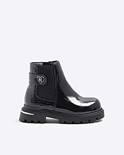 Mini Girls Black Heart Strap Chelsea Boots