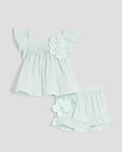 Baby Girls Turquoise 3D Floral Cami Top Set