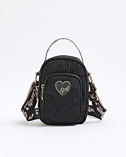 Girls Black Nylon RI Heart Cross Body Bag