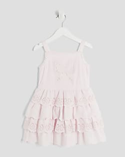 Mini Girls Pink Broderie Frill Bow Dress