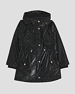 Girls Black Check Raincoat