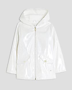 Girls White Glitter Rain Mac