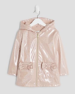 Mini Girls Pink Bow Glitter Rain Mac