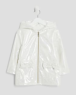 Mini Girls White Bow Glitter Rain Mac
