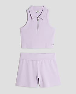 Girls Purple Top And Shorts Set