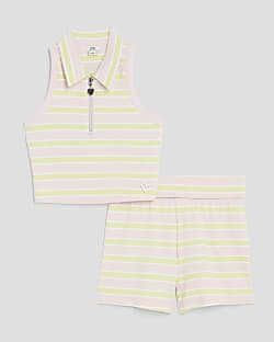 Girls Pink Stripe Top And Shorts Set