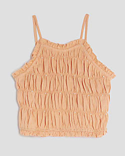 Girls Coral Pearl Shirred Halter Neck Top