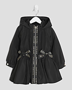 Mini Girls Black Peplum Hooded Raincoat