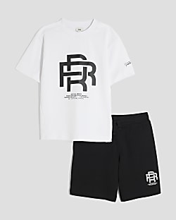 Boys White RR T-Shirt And Shorts Set
