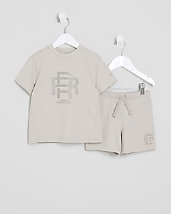 Mini Boys Beige RR T-Shirt And Shorts Sets