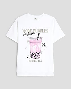 Girls White Glitter More Bubbles T-Shirt